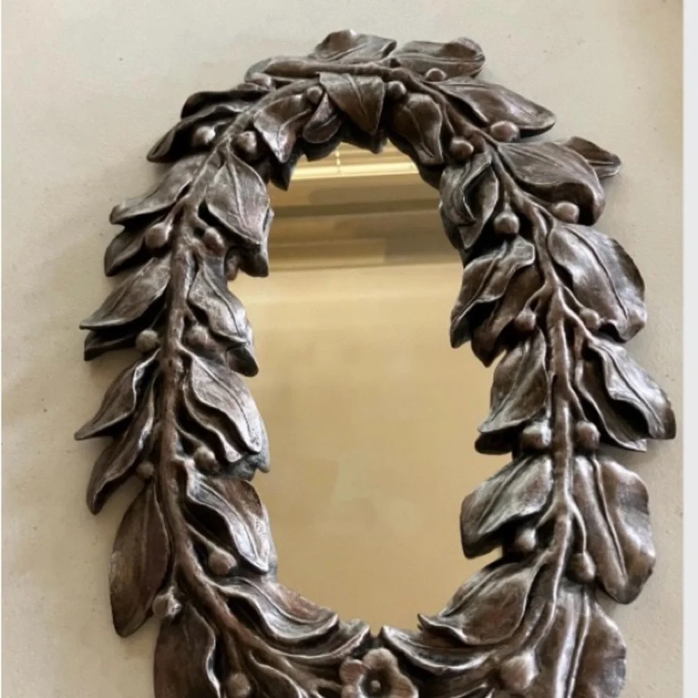 Rare Oval Wall Mirror Leaves and Berries Frame Vintage Retro